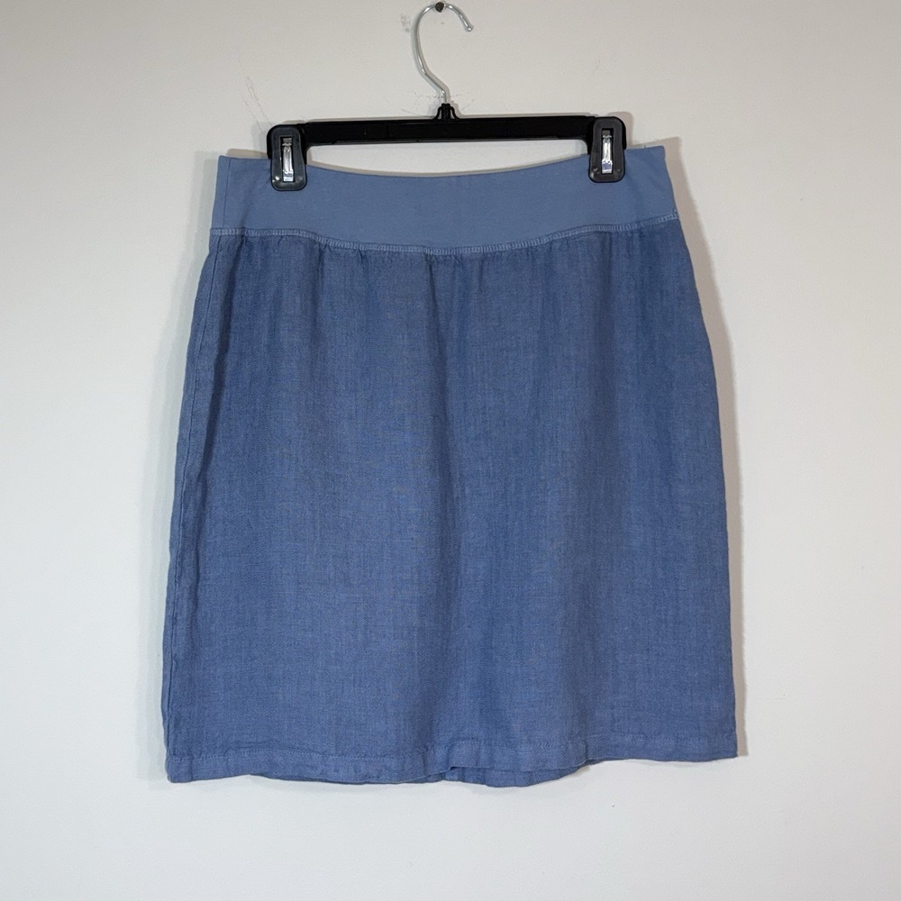 Cut Loose Walking Skirt Medium 100% Linen Pull On‎ Blue Beach USA Knit Waistband